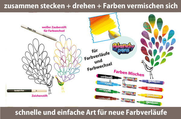 Blendy Pens Set- 8 Aquarell Marker mit Farbwechsel 1 Konturenstift 1 Farbwechsler