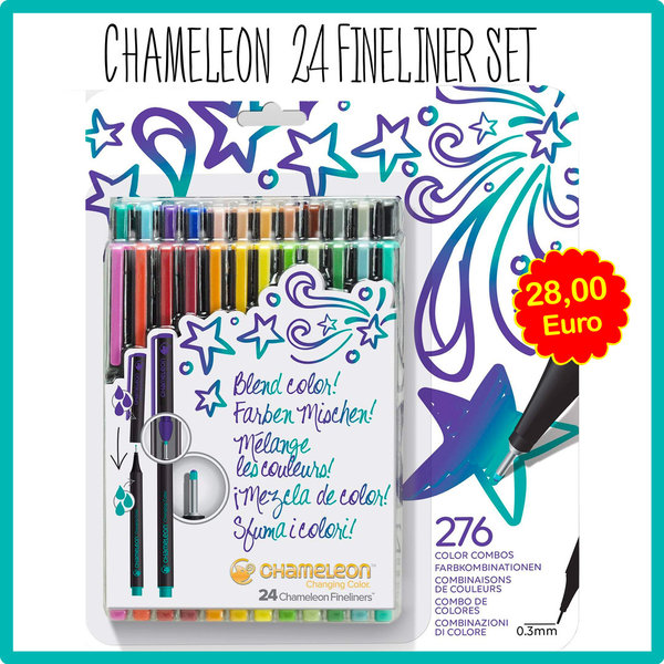 Chameleon 24 Fineliner Set Doppeltes Tintensystem mit Tinte im Stift und in der Kappe