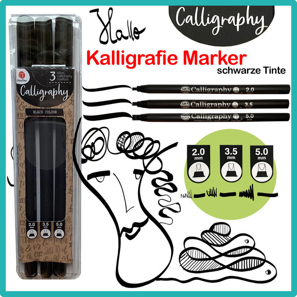 Calligraphy 3 Marker Set Kalligrafie Stifte mit schwarzer Tinte